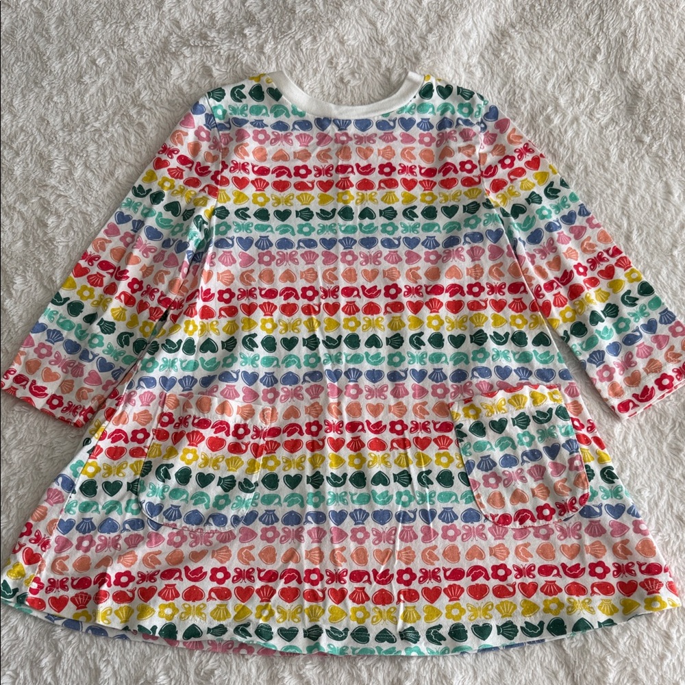 Mini Boden girls size 6-7 multicolor icon print knit tunic shirt/dress